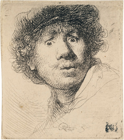 Digital Print - Self-Portrait in a Cap, wide-eyed and open-mouthed by Rembrandt van Rijn