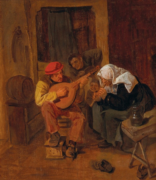 Digital Print - An Interior With Peasants Making Music by Harmen Hals