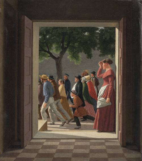 Digital Print - View through a Door to Running Figures by Christoffer Wilhelm Eckersberg