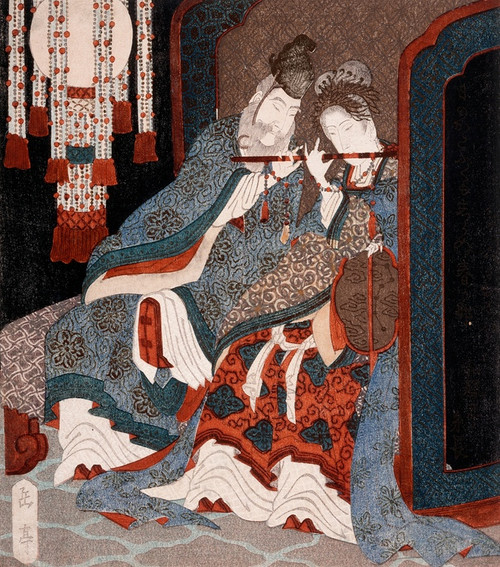 Digital Print - Emperor Ming Huang and Yang Guifei Playing a Flute Together by Yashima Gakutei