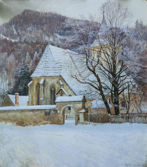 Digital Print - Winter im Rosenthal bei Kapellen (Steiermark) mit altgotischer Kirche by Georg Holub