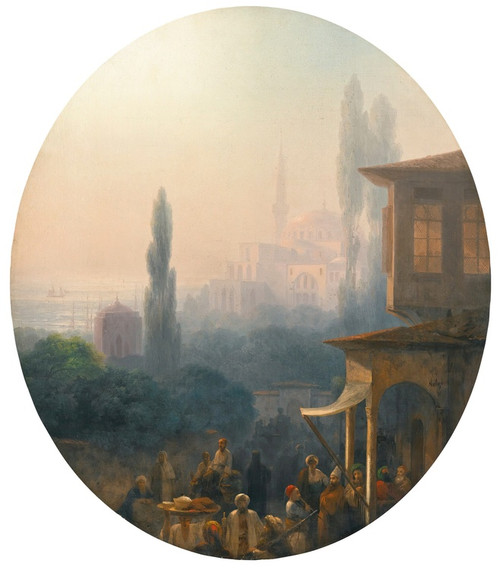 Digital Print - A Market Scene In Constantinople, With The Hagia Sophia Beyond by Ivan Konstantinovich Aivazovsky