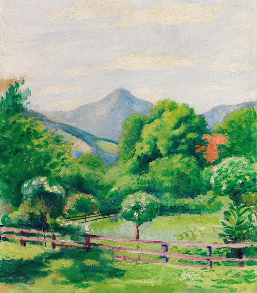 Digital Print - Garten in Tegernsee mit Haus und Berg by August Macke