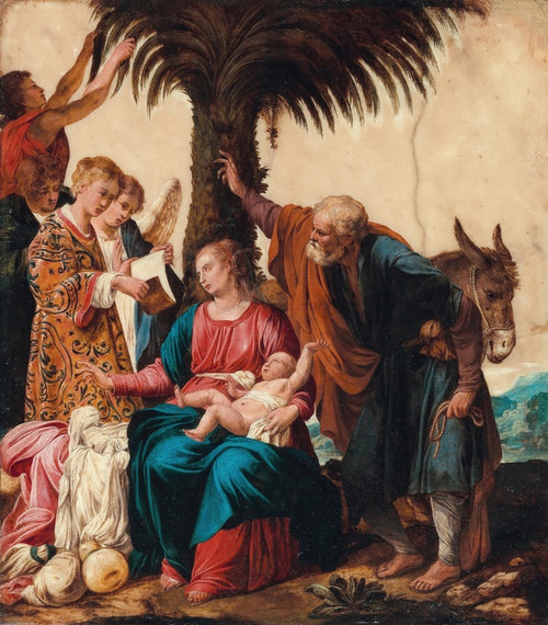 Digital Print - The Rest during the flight into Egypt, with a Deacon and three Angels by Carlo Saraceni