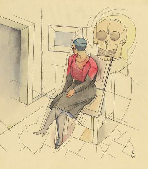 Digital Print - Ohne Titel (sitzende Frau, Totenkopf) by Karl Wiener