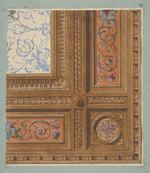 Digital Print - Design for the painted decoration of a coffered ceiling with initials; VR by Jules-Edmond-Charles Lachaise