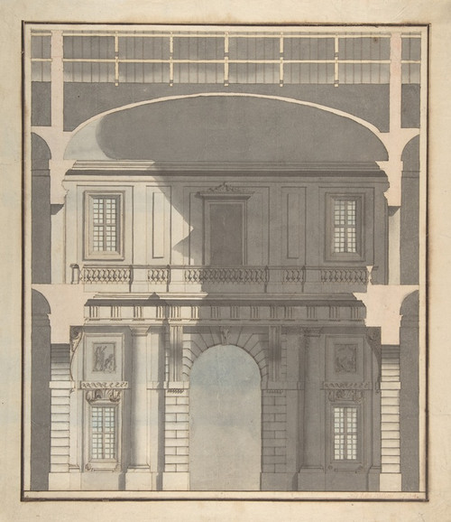 Digital Print - Design for a Stage Set; Design in Section of a Two-Storied Entrance Hall by Giovanni Battista Galliani