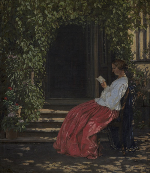 Digital Print - Lsende dame uden for en havedr by Vilhelm Kyhn