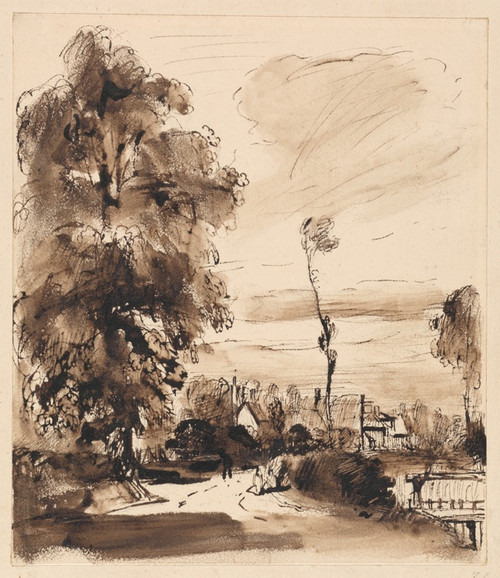 Digital Print - A Country Lane with Cottages by Thomas Creswick