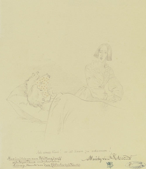 Digital Print - Ach armes Kind! er ist kaum zu erkennen!' Maximiliane von Blittersdorf geb. Brentano und ihr Sohn Ludwig, krank an den Rteln (als Forelle) by Moritz von Schwind