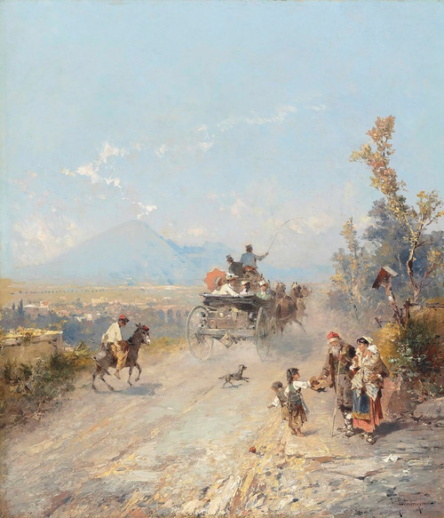 Digital Print - On the way to Pompeii, with Vesuvius beyond by Franz Richard Unterberger