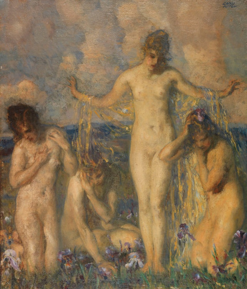Digital Print - Four female nudes in a meadow with irises by Carl Von Marr