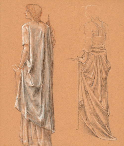 Digital Print - Study of a draped female figure, with a subsidiary study of the same, for 'The Sleep of Arthur in Avalon' by Sir Edward Coley Burne-Jones