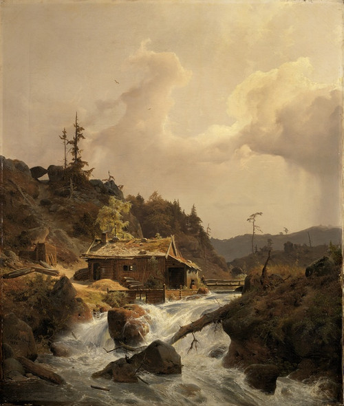 Digital Print - Norwegische Landschaft mit Sgemhle by Andreas Achenbach