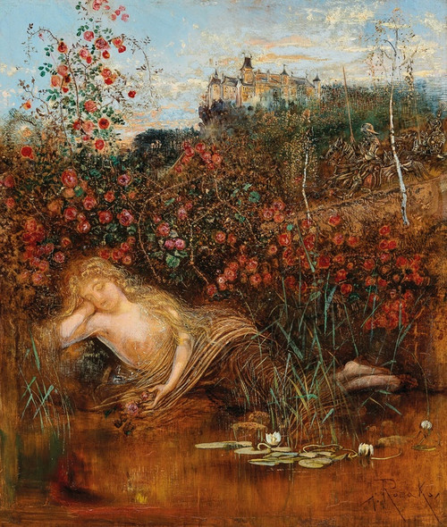 Digital Print - A Kamptal Nymph under a Rose Hedge by Anton Romako