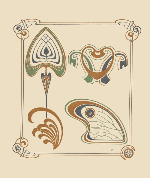 Digital Print - Abstract design based on wings and leaf shapes. by Alphonse Mucha