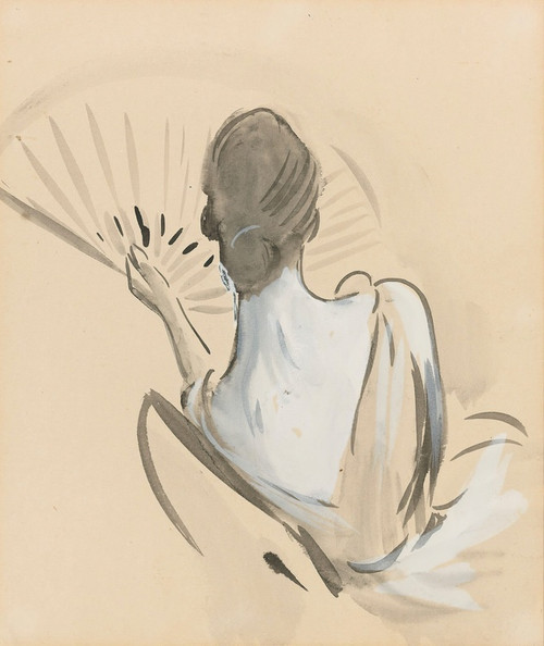 Digital Print - A Woman Seen From Behind Holding A Fan by Paul Csar Helleu
