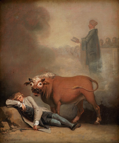 Digital Print - Niels Klim thinks he hears the Deacon when he is awakened by a Bull by Nicolai Abildgaard