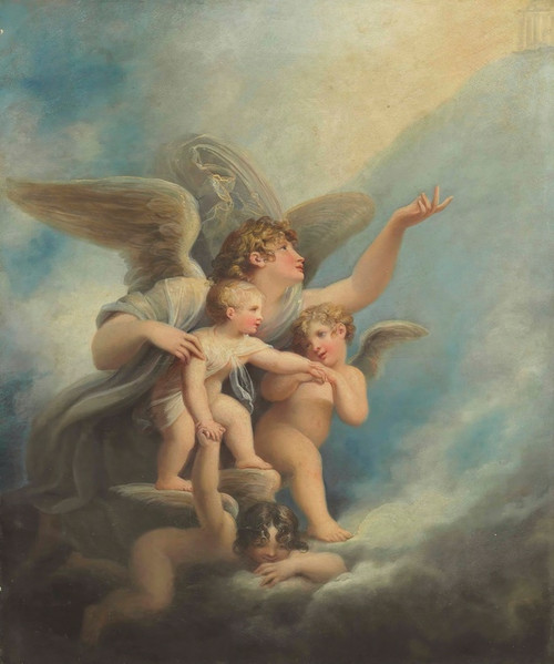 Digital Print - An angel and putti accompanying a child's soul to heaven by Maria Cosway