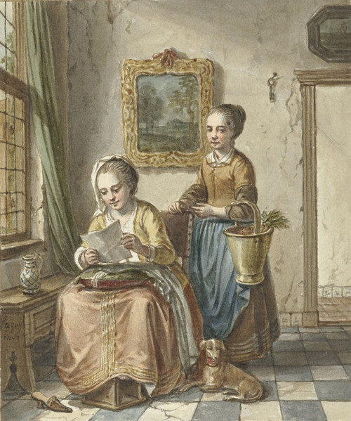 Digital Print - Zittende vrouw met dienstmeid, een brief lezend by Willem Joseph Laquy