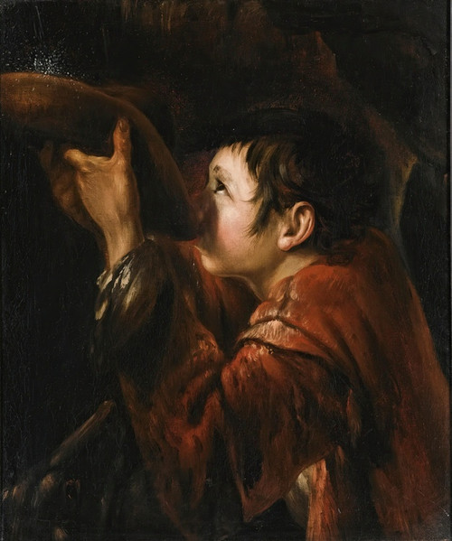 Digital Print - ABoy Using His Hat ToDrink Water From A Fountain by Roman School