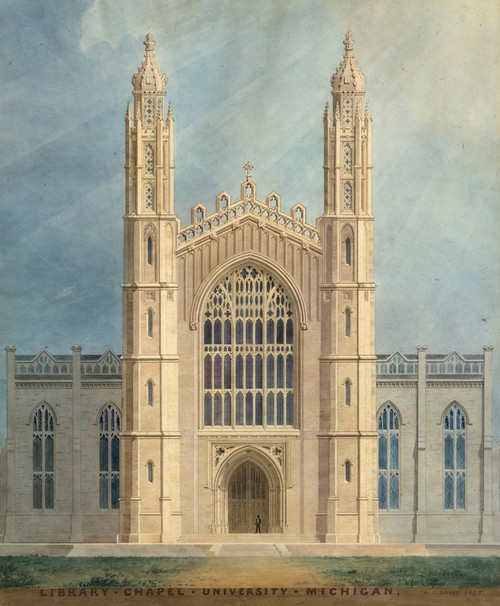Digital Print - Library and Chapel, University of Michigan, Ann Arbor (front elevation) by Alexander Jackson Davis