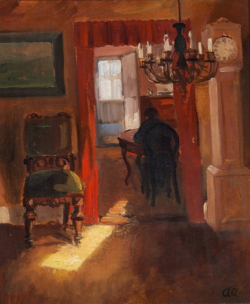 Digital Print - Skageninterir med en solstribe p gulvet by Anna Ancher