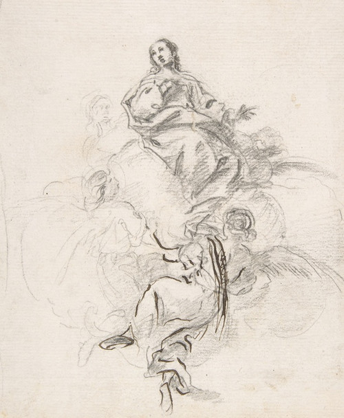 Digital Print - Virgin of the Immaculate Conception Seated on Clouds, Supported by Four Angels by Pedro Duque y Cornejo