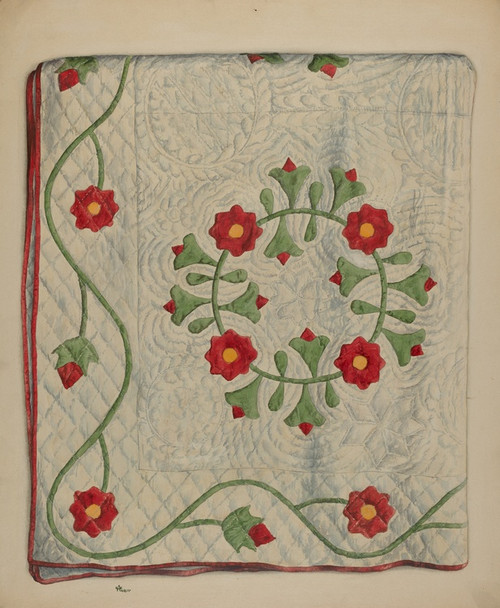 Digital Print - Quilt - Circle with Tulips by Ralph Atkinson Digital Print - Quilt - Circle with Tulips by Ralph Atkinson