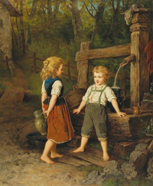 Digital Print - Children at the Well by Anton Ebert