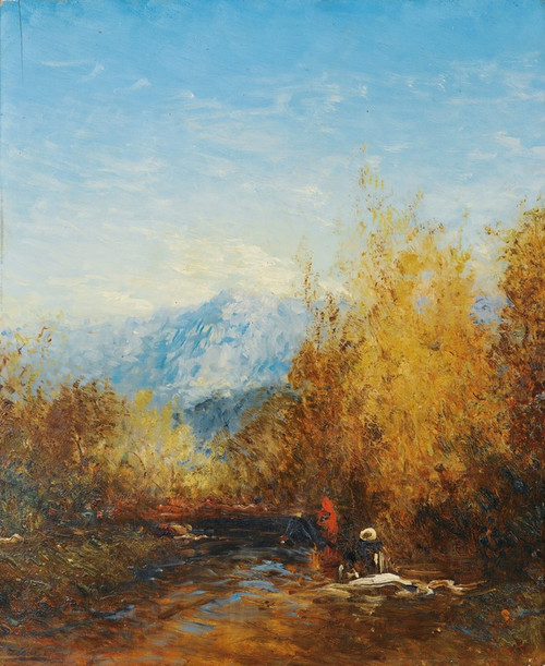 Digital Print - A Group Of People In A Moutain Landscape by Flix Ziem