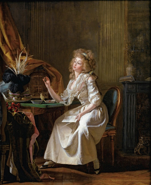 Digital Print - Elegant Looking At A Miniature Portrait by Michel Garnier