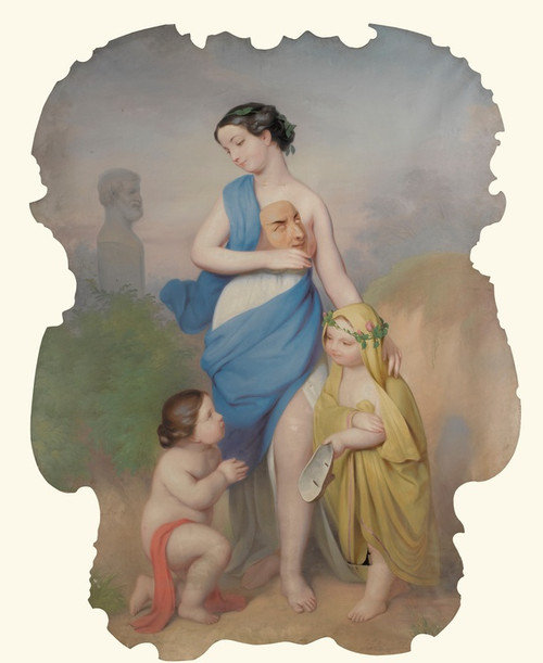 Digital Print - Girl WithTwo Children And A Mask by Continental School