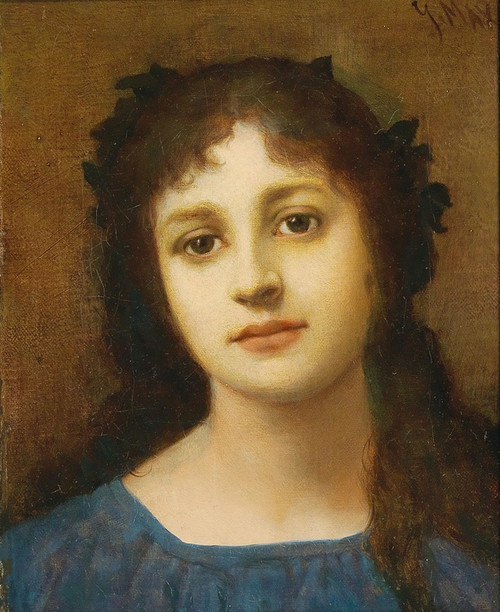 Digital Print - Girl with Vine Leaves in her Hair by Gabriel von Max