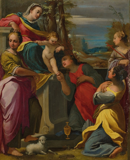 Digital Print - The Virgin and Child with Saints Agnes, Mary Magdalene, Cecilia and Margaret by Carlo Bononi
