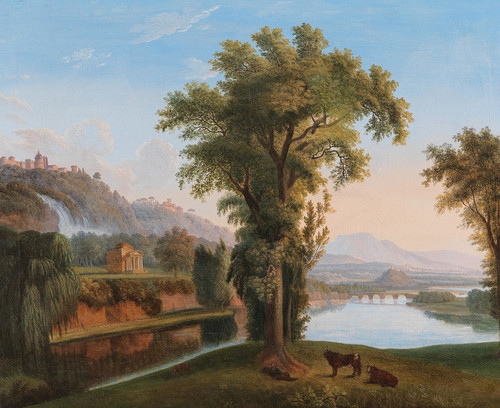 A Vast Landscape with a View of the Tivoli Falls by Circle of Jacob Philipp Hackert Art Print Download