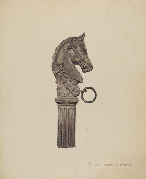 Digital Print - Horse Head Hitching Post by Ernest A. Towers, Jr.