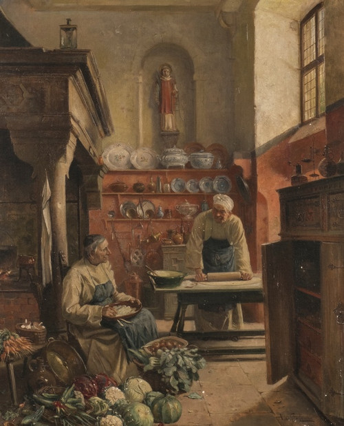 Digital Print - Two monks in the monastery kitchen by Vincent Stoltenberg Lerche