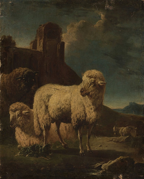 Digital Print - Rams with ruins in the background by Philipp Peter Roos