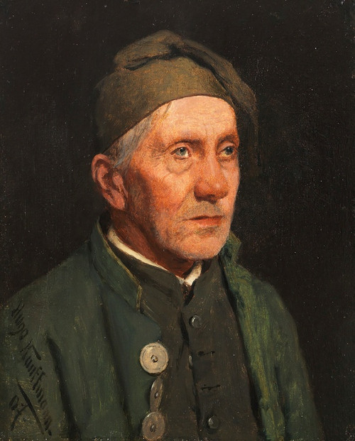 Digital Print - Alter Bauer mit Zipfelhaube by Hugo Kauffmann