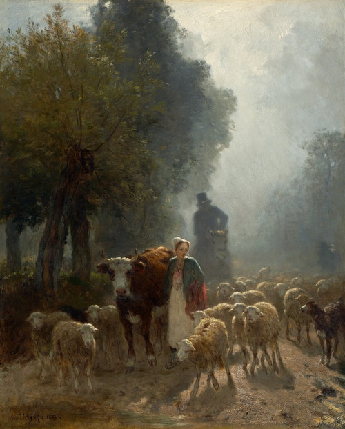 Digital Print - Going To Market On A Misty Morning by Constant Troyon