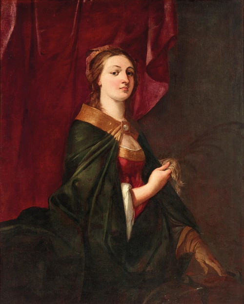 Digital Print - Portrait Of A Lady With A Glove by Giulio Carpioni