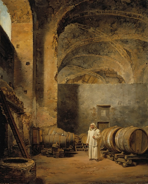 Digital Print - A Monk In A Ruin Which Has Been Made Into A Wine Cellar by Alexander Laurus