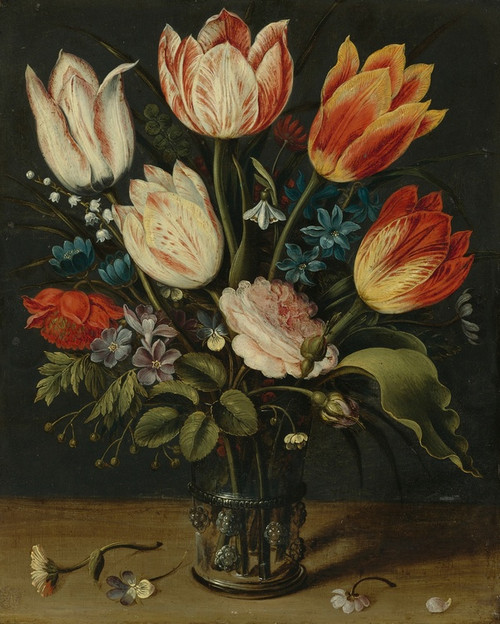 Digital Print - Still LifeOf Tulips And OtherFlowers In A Glass Vase by Andries Daniels