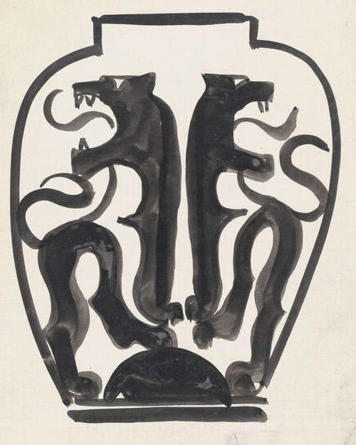 Digital Print - Ontwerp voor een vaas met leeuwenmotief by Carel Adolph Lion Cachet