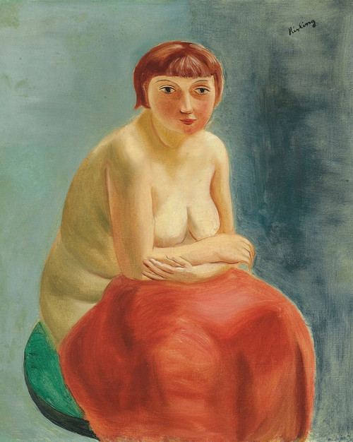 Digital Print - Nu assis  la draperie rouge by Mose Kisling
