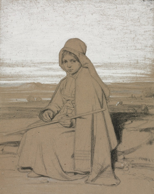 Digital Print - A Seated Shepherdess by Jules Dupr