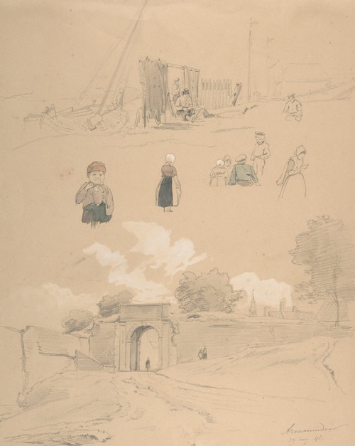 Digital Print - Study Sheet with Figures and Landscapes at Arnemuiden (near Middelburg, The Netherlands) by Pierre Louis Dubourcq