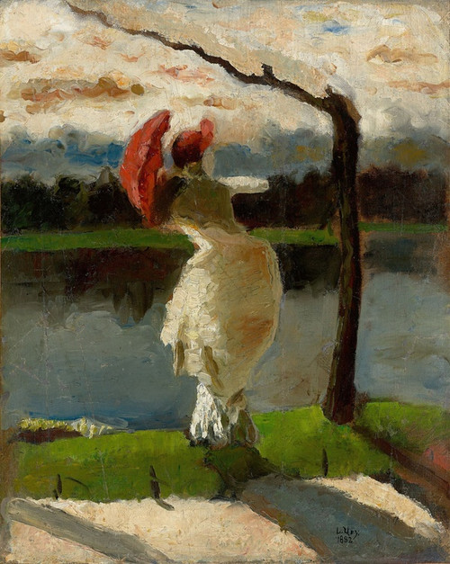Digital Print - Dame mit Sonnenschirm am Ufer der Loire by Lesser Ury