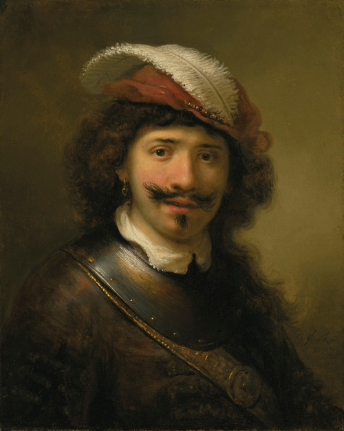 Digital Print - A young man in a gorget with a plumed hat by Govert Flinck